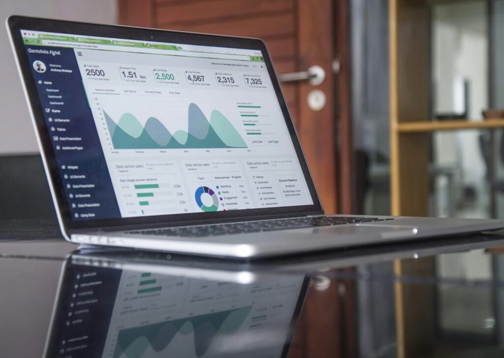 Laptop analytics dashboard representing Google Search Console and SEO research workflows