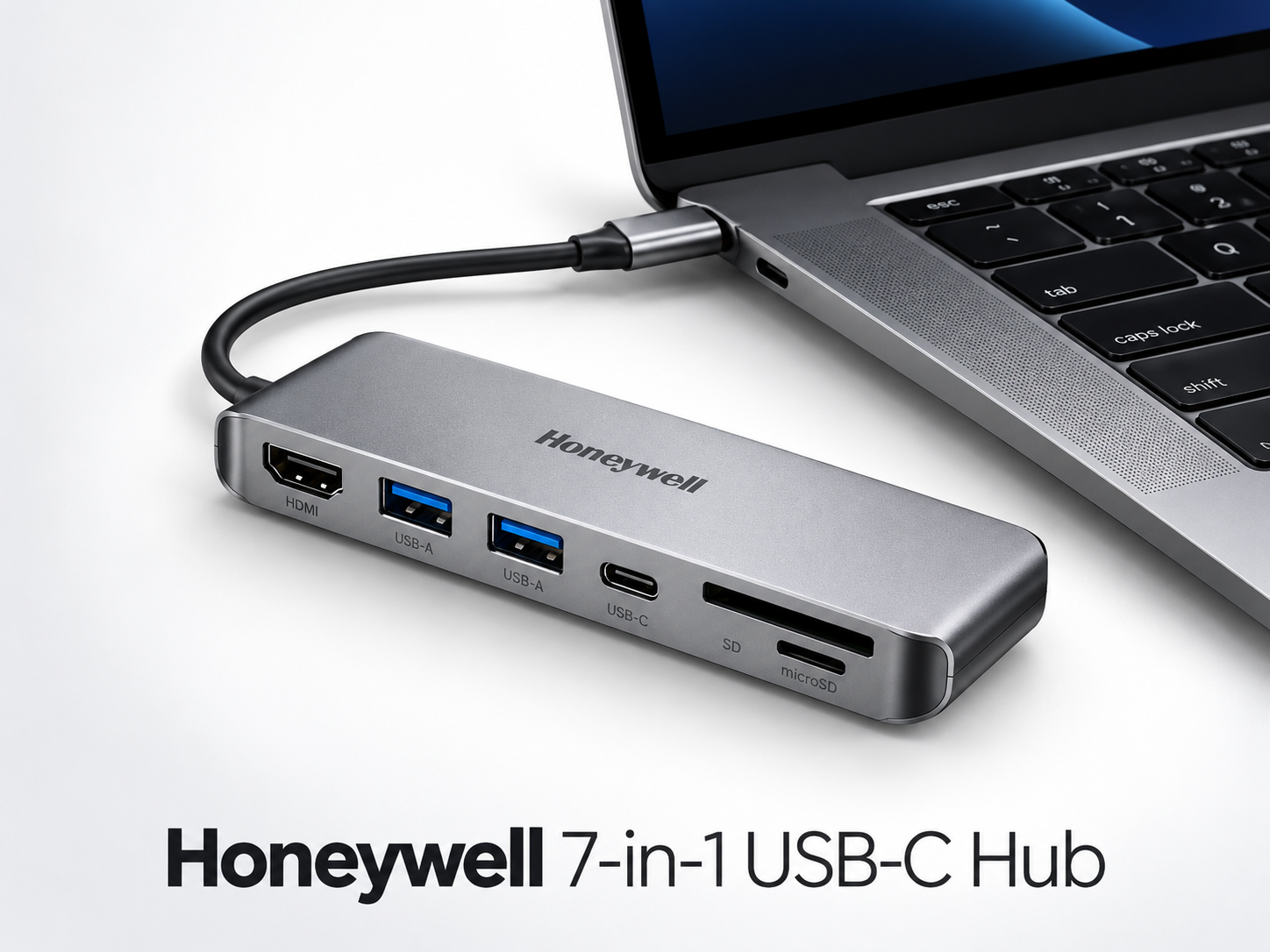 Honeywell 7-in-1 USB-C hub connected to a laptop