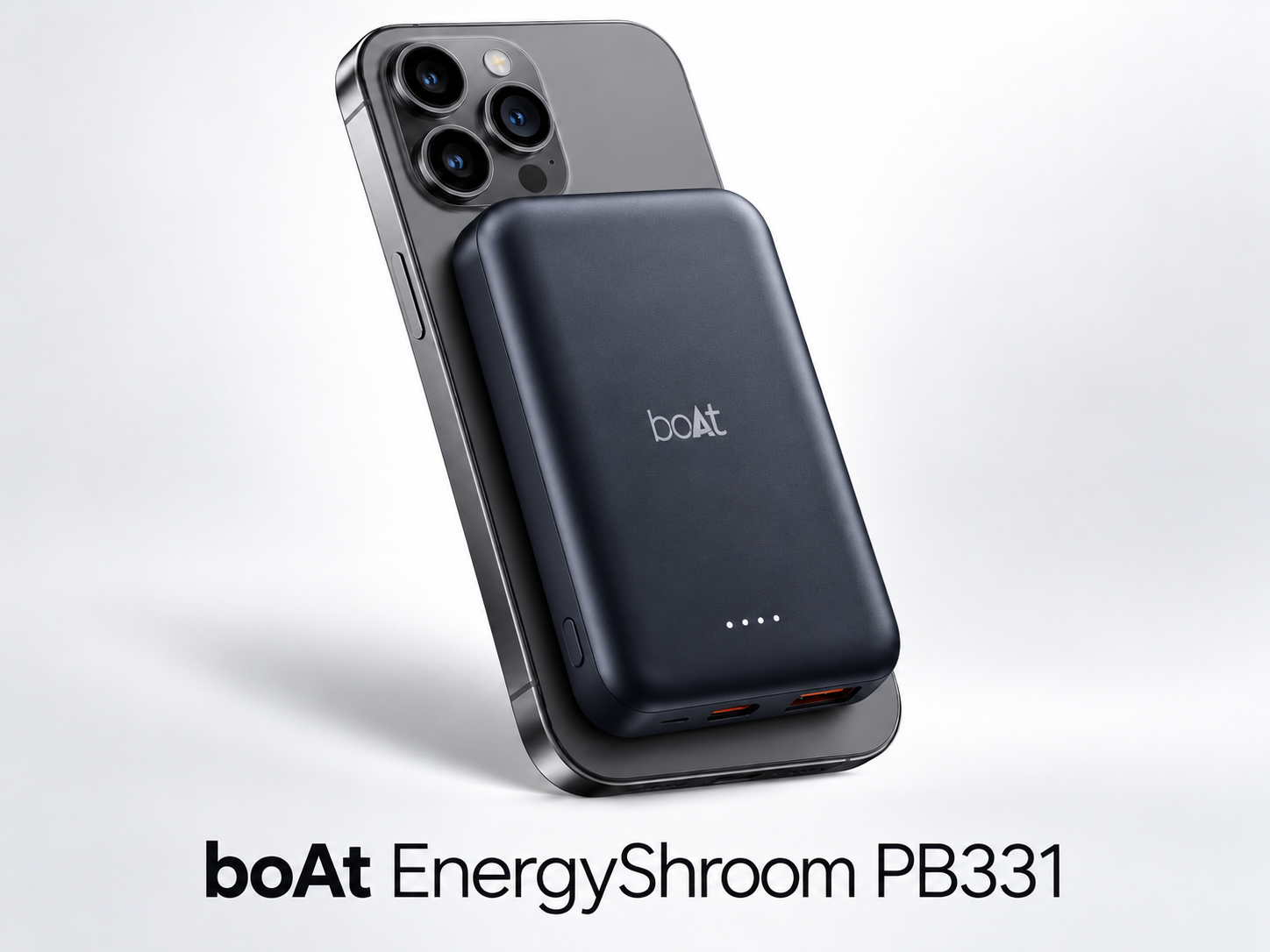 boAt EnergyShroom PB331 power bank shown with a smartphone